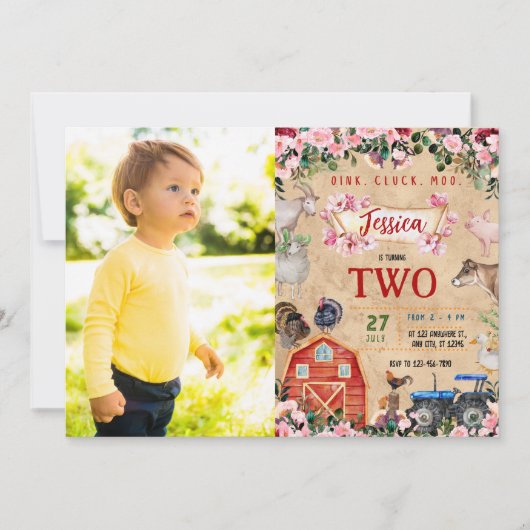 Invitation Thème de la ferme Fille Fête d'anniversaire (Devant)