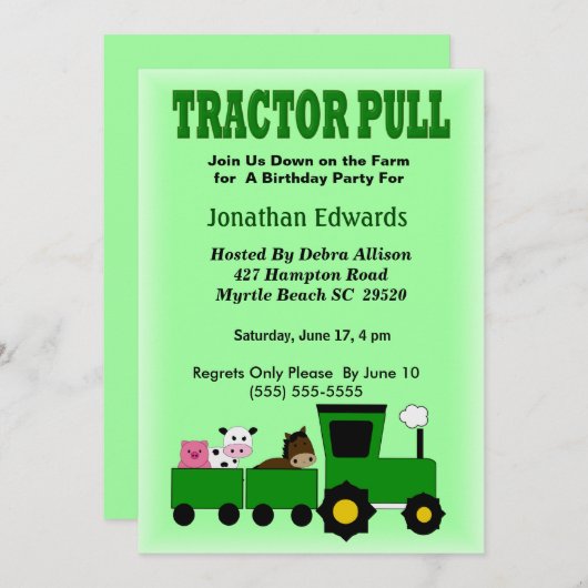 Invitation Thème de la ferme pour enfants Anniversaire Invita (Devant / Derrière)