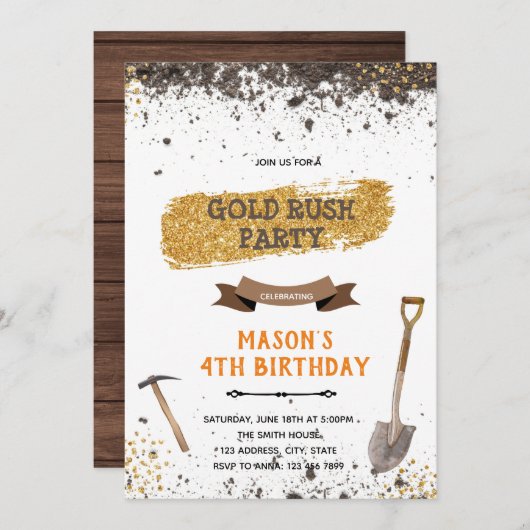 Invitation Thème de la fête de la ruée vers l'or (Devant / Derrière)