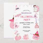 Invitation Thème de la fête d'Halloween rose mignon (Devant / Derrière)