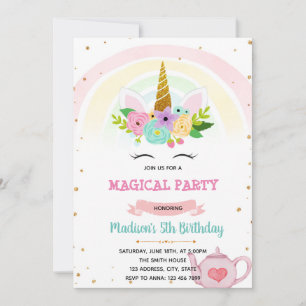 Invitation Thème de la fête du thé Unicorn