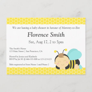 Invitation Thème de l'abeille à miel mignon, Fête de naissanc