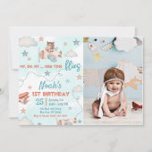 Invitation Thème de l'avion de Cute Boy 1er anniversaire de f (Devant)