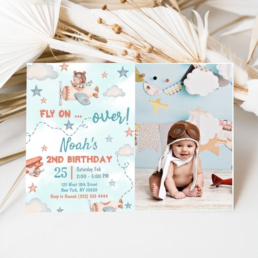 Invitation Thème de l'avion de Cute Boy 2ème anniversaire de 