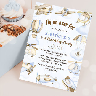 Invitation Thème de l'avion de Cute Boy 3ème fête d'anniversa