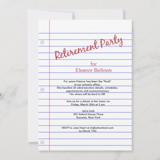 Invitation Thème de l'école du parti de retraite (Devant)