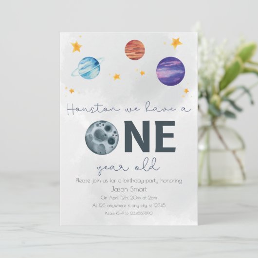 Invitation Thème de l'espace Première fête d'anniversaire (Debout devant)