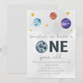 Invitation Thème de l'espace Première fête d'anniversaire (Devant / Derrière)