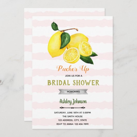 Invitation Thème de limonade à rayures roses (Devant / Derrière)