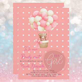 Invitation Thème de l'ours Peach Baby shower de ballon à air