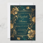 Invitation thème de luxe or et vert. (Devant)