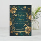 Invitation thème de luxe or et vert. (Debout devant)