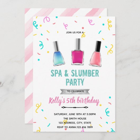 Invitation Thème de manucure et de pédicure de spa mignon (Devant / Derrière)