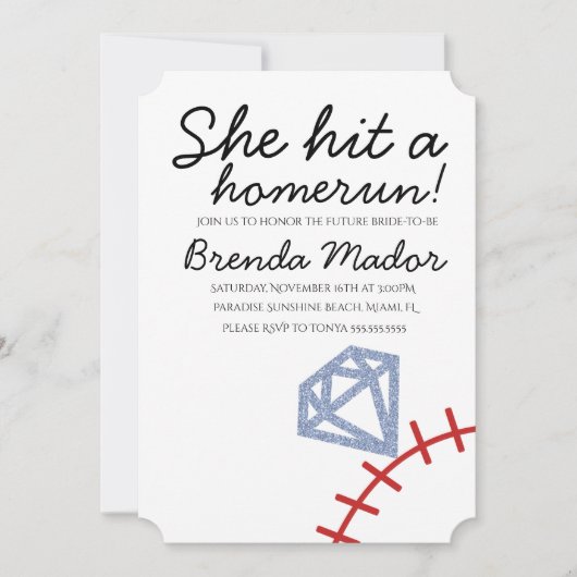 Invitation Thème de mariage Baseball Home Run pour la douche  (Devant)