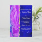 Invitation Thème de mariage bleu royal et violet (Debout devant)