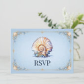 Invitation Thème de mariage de luxe coquillage plage conque R (Debout devant)