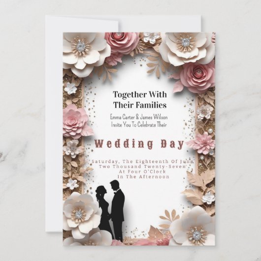 Invitation 🌸 Thème de mariage de printemps floral pêche 💍 (Devant)