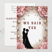 Invitation 🌸 Thème de mariage de printemps floral pêche or � (Devant / Derrière)