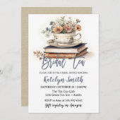 Invitation Thème de mariage Dusty Blue Tasse à thé florale Li (Devant / Derrière)