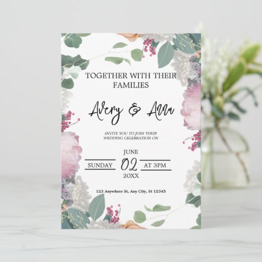 Invitation Thème de mariage floral (Debout devant)