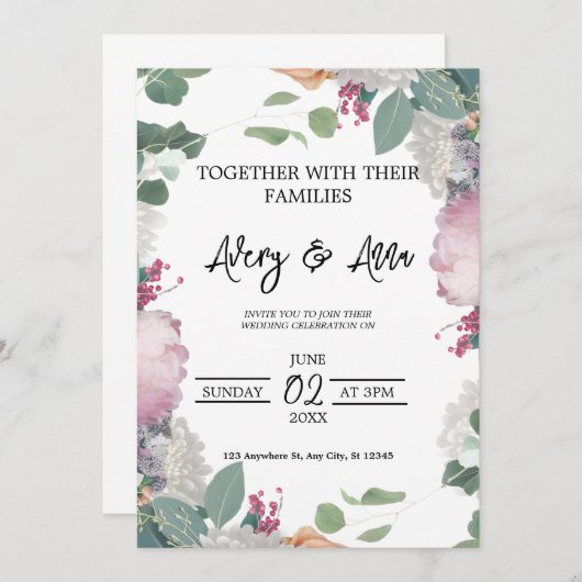 Invitation Thème de mariage floral (Devant / Derrière)