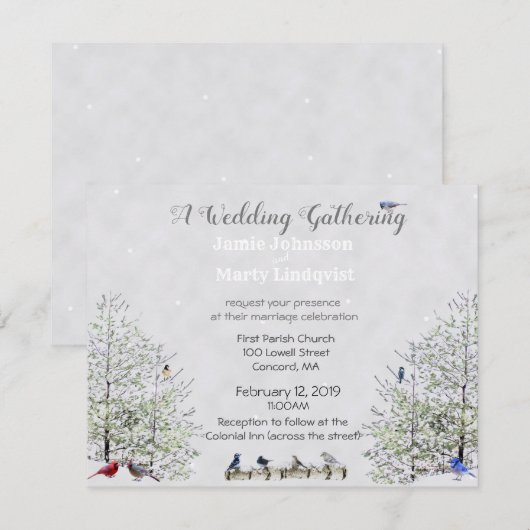 Invitation Thème de mariage hivernal-Nature : (Devant / Derrière)