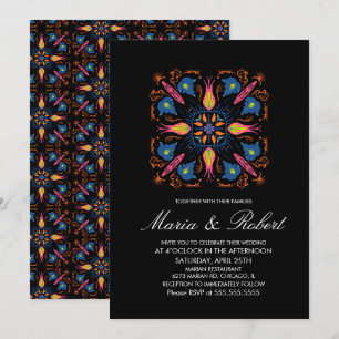 Invitation Thème de mariage indien Éléphant Floral Noir 