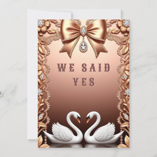 Invitation 🌸 Thème de mariage Rose Gold White Swans 💖 (Devant)