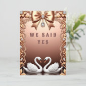 Invitation 🌸 Thème de mariage Rose Gold White Swans 💖 (Debout devant)