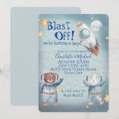 Invitation Thème de mignon animaux dans l'espace pour bébé ga (Devant / Derrière)
