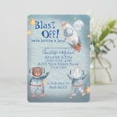 Invitation Thème de mignon animaux dans l'espace pour bébé ga (Debout devant)
