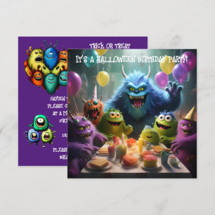 Invitation Thème de monstres pour l'anniversaire d'Halloween 