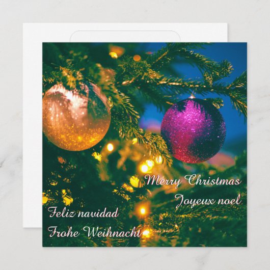 Invitation Thème de Noël avec 2 boules de Noël... (Devant / Derrière)