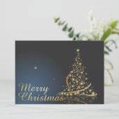 Invitation Thème de Noël bleu avec arbre de Noël doré (Debout devant)