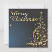 Invitation Thème de Noël bleu avec arbre de Noël doré (Devant)