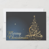 Invitation Thème de Noël bleu avec arbre de Noël doré (Devant)