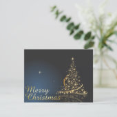 Invitation Thème de Noël bleu avec arbre de Noël doré (Debout devant)