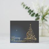 Invitation Thème de Noël bleu avec arbre de Noël doré (Debout devant)
