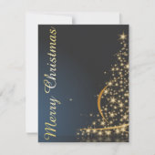 Invitation Thème de Noël bleu avec arbre de Noël doré (Devant)