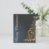 Invitation Thème de Noël bleu avec arbre de Noël doré (Debout devant)