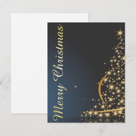 Invitation Thème de Noël bleu avec arbre de Noël doré (Devant / Derrière)