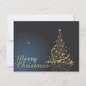 Invitation Thème de Noël bleu avec arbre de Noël doré (Devant)