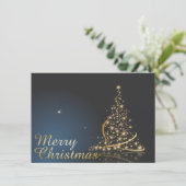 Invitation Thème de Noël bleu avec arbre de Noël doré (Debout devant)
