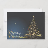 Invitation Thème de Noël bleu avec arbre de Noël doré (Devant)