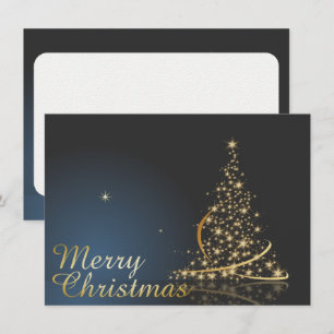 Invitation Thème de Noël bleu avec arbre de Noël doré