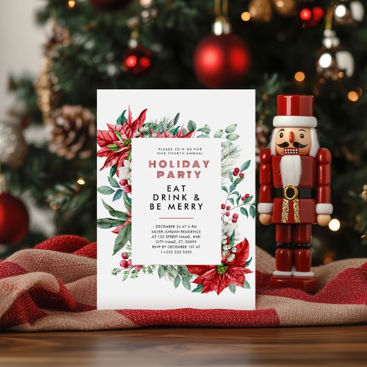 Invitation Thème de Noël festif Poinsettia Frame Party
