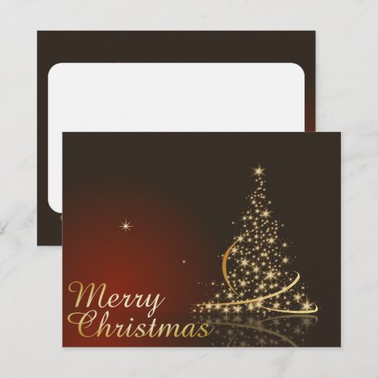 Invitation Thème de Noël rouge avec sapin de Noël doré (Devant / Derrière)