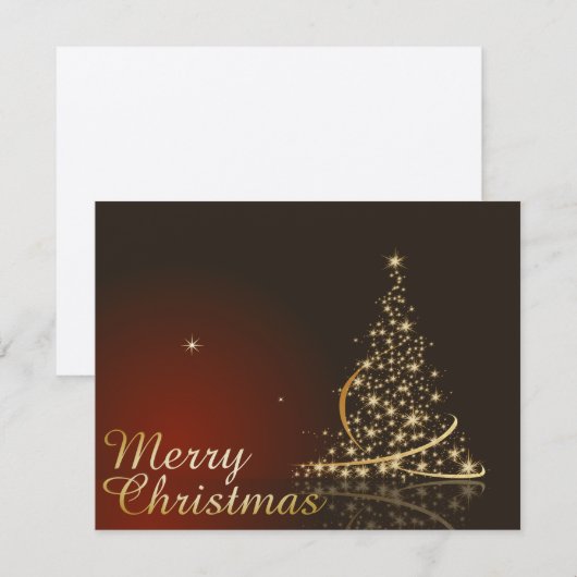 Invitation Thème de Noël rouge avec sapin de Noël doré (Devant / Derrière)