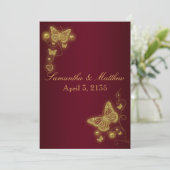Invitation Thème de papillon de mariage d'or de Bourgogne (Debout devant)