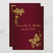 Invitation Thème de papillon de mariage d'or de Bourgogne (Devant / Derrière)